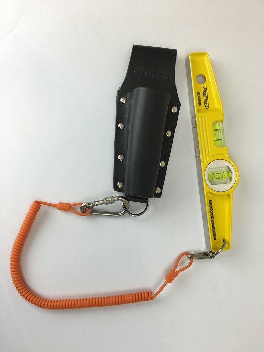 Leather Spirit Level Holder long with stainless steel attachment point